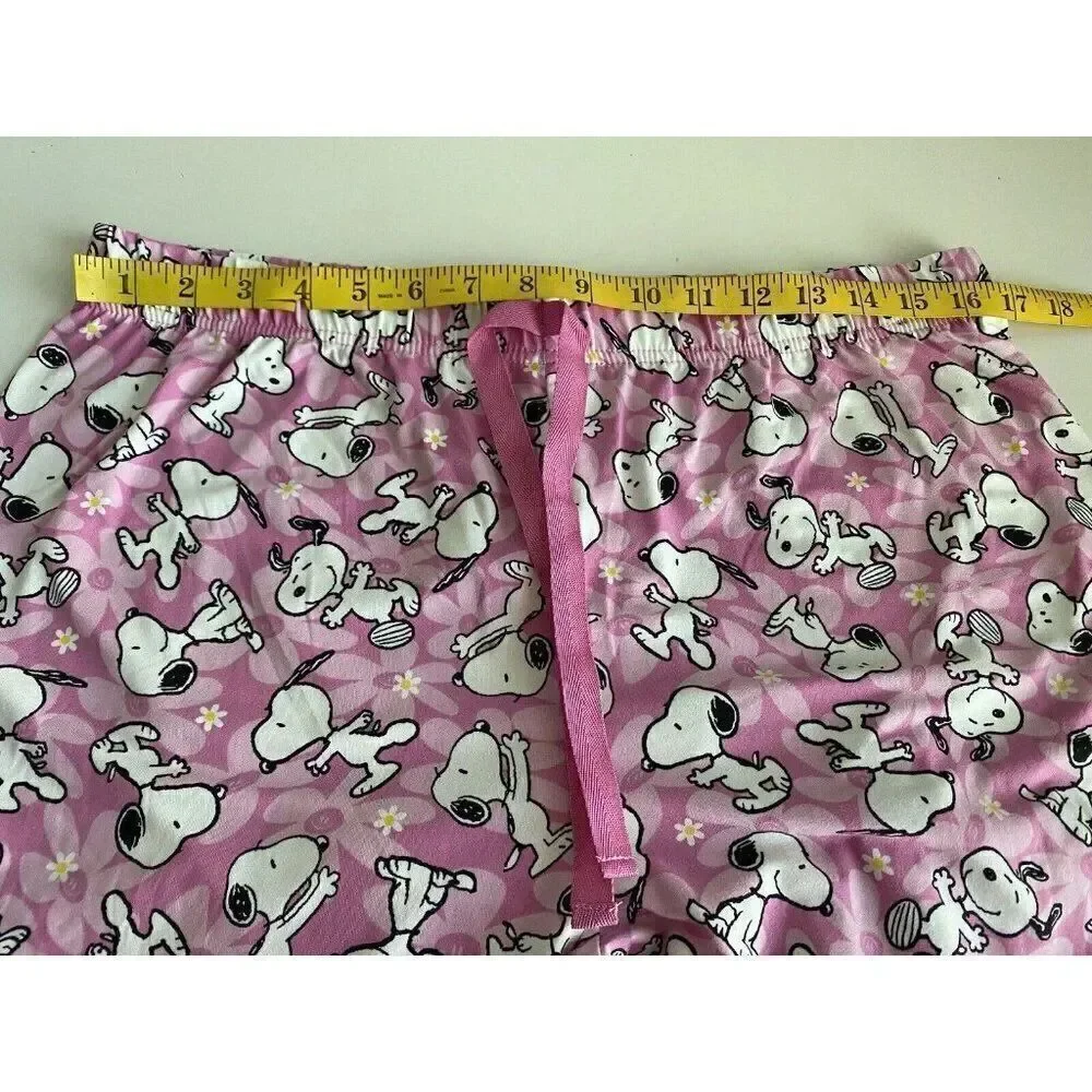 Peanuts SNOOPY‎ Pink Women’s Sz L Pajama PJ Set Pants Short Sleeve Soft Daisies
